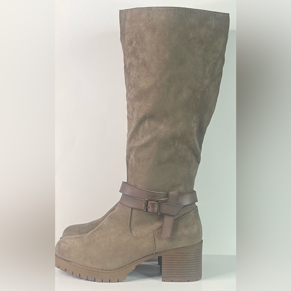 New Faux Suede Taupe Below the Knee Boots Size 8M
